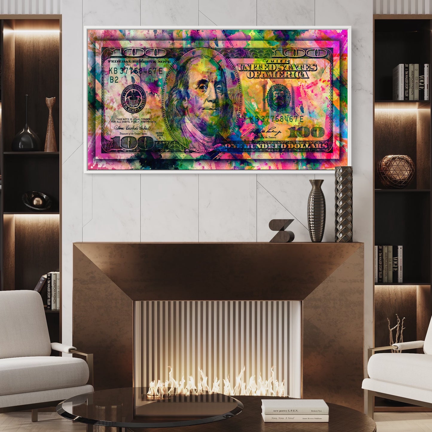 Dirty Money Long Horizontal wall art, Front side Living room Hearth 