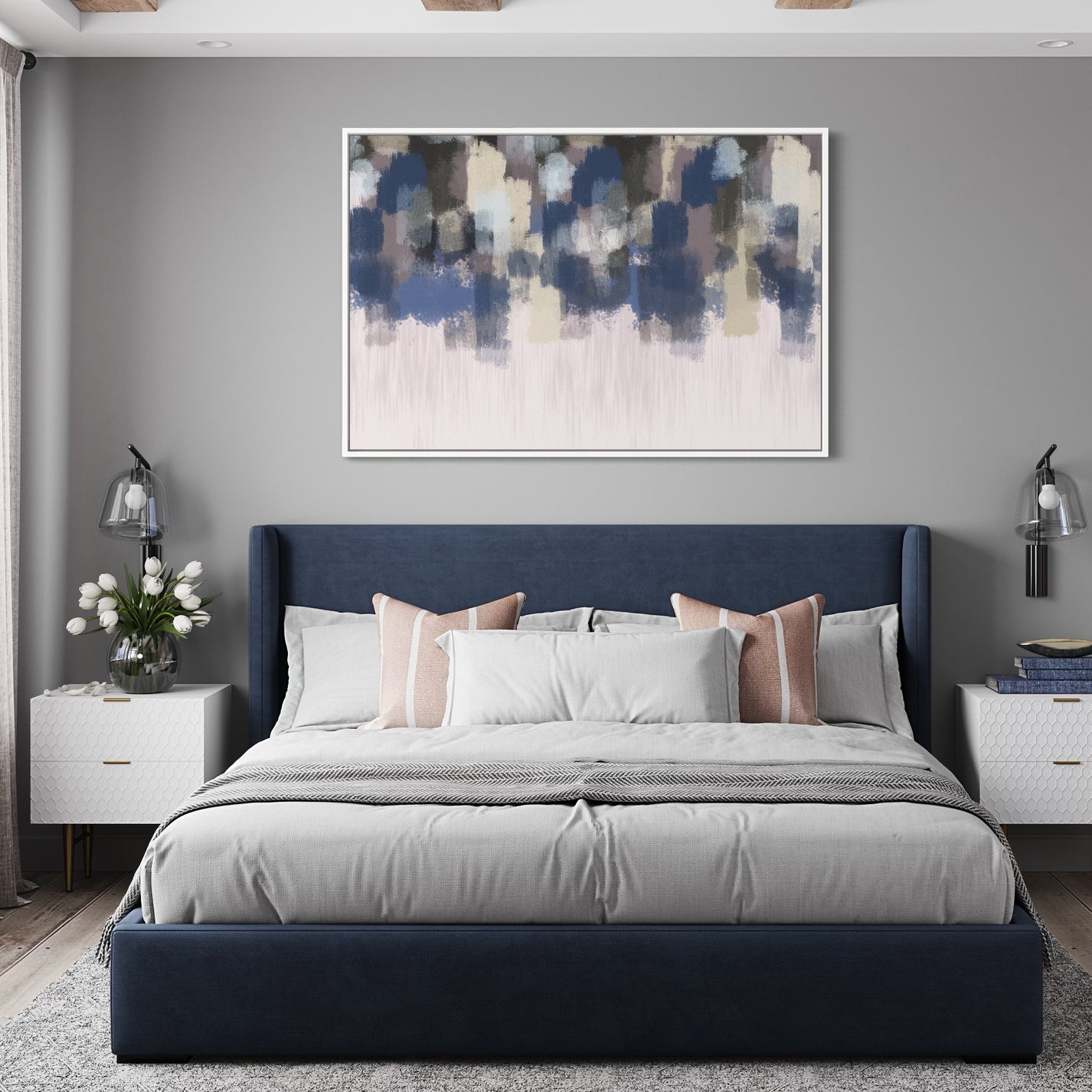 Chaos in the sky Horizontal wall art, Front side Bedroom White Frame 