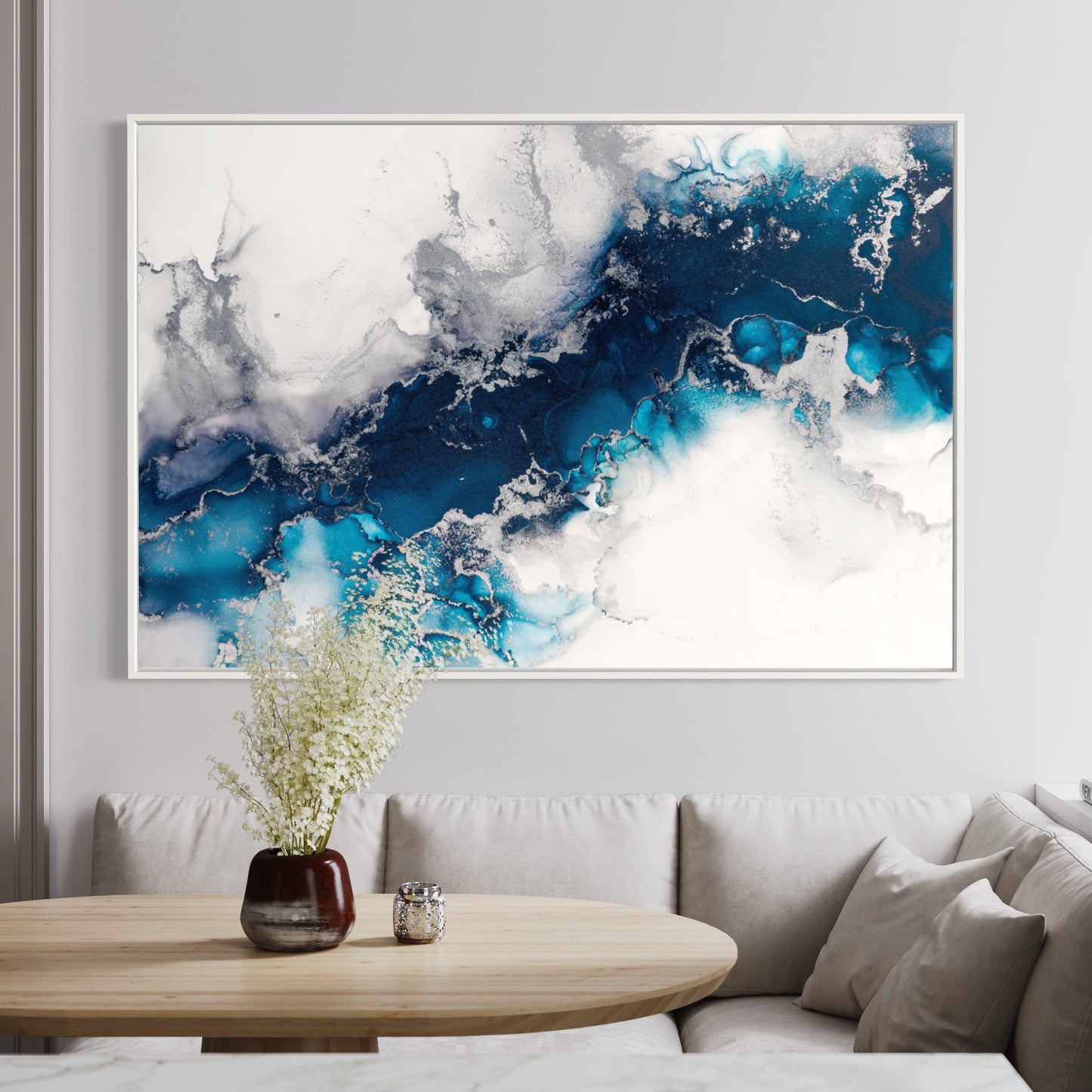 Blue Marble River Horizontal wall art, Front side Dining room