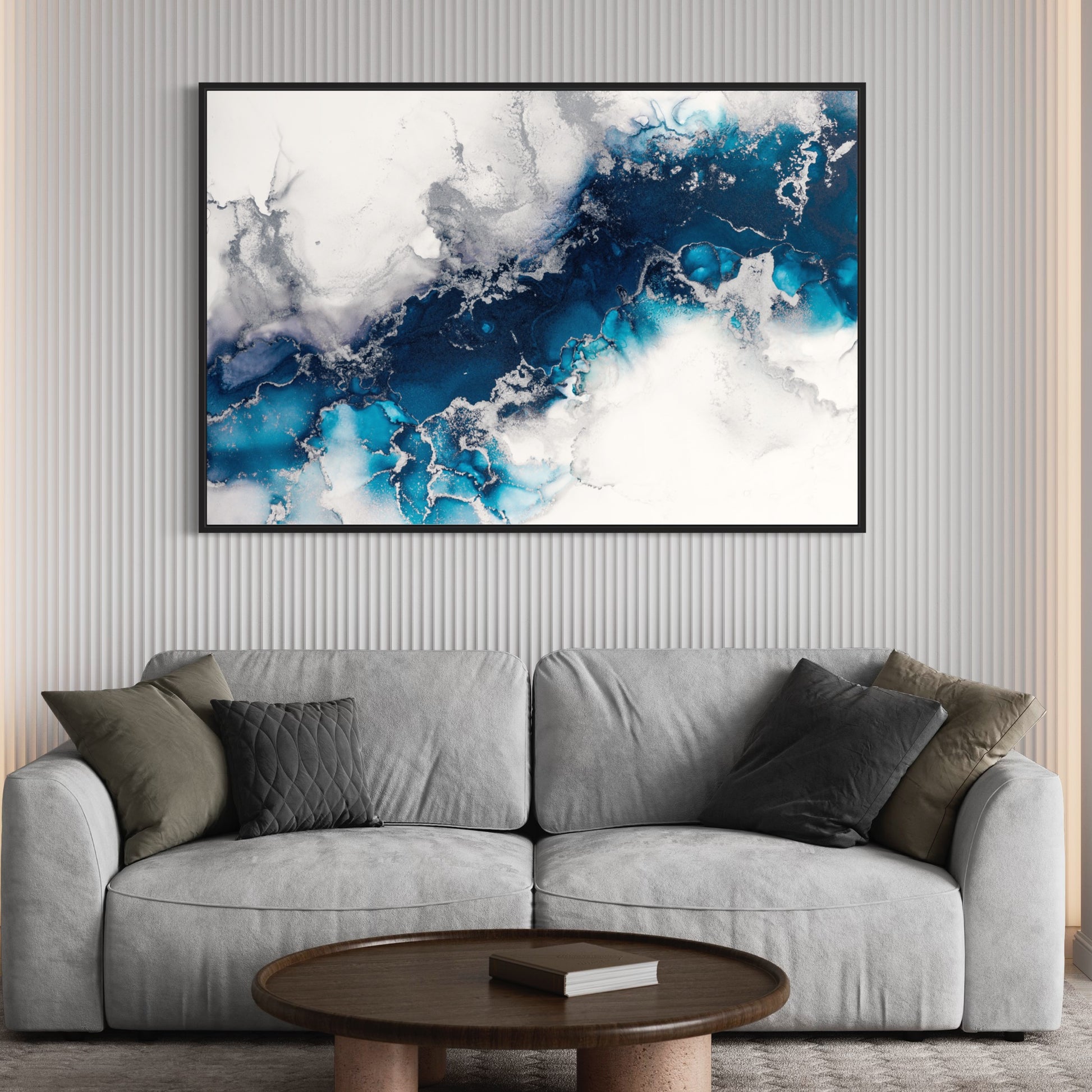 Blue Marble River Horizontal wall art, Frontside Living room