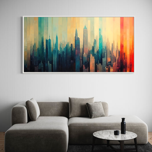 City of Towers Long Horizontal wall art, Front side Living room White Frame